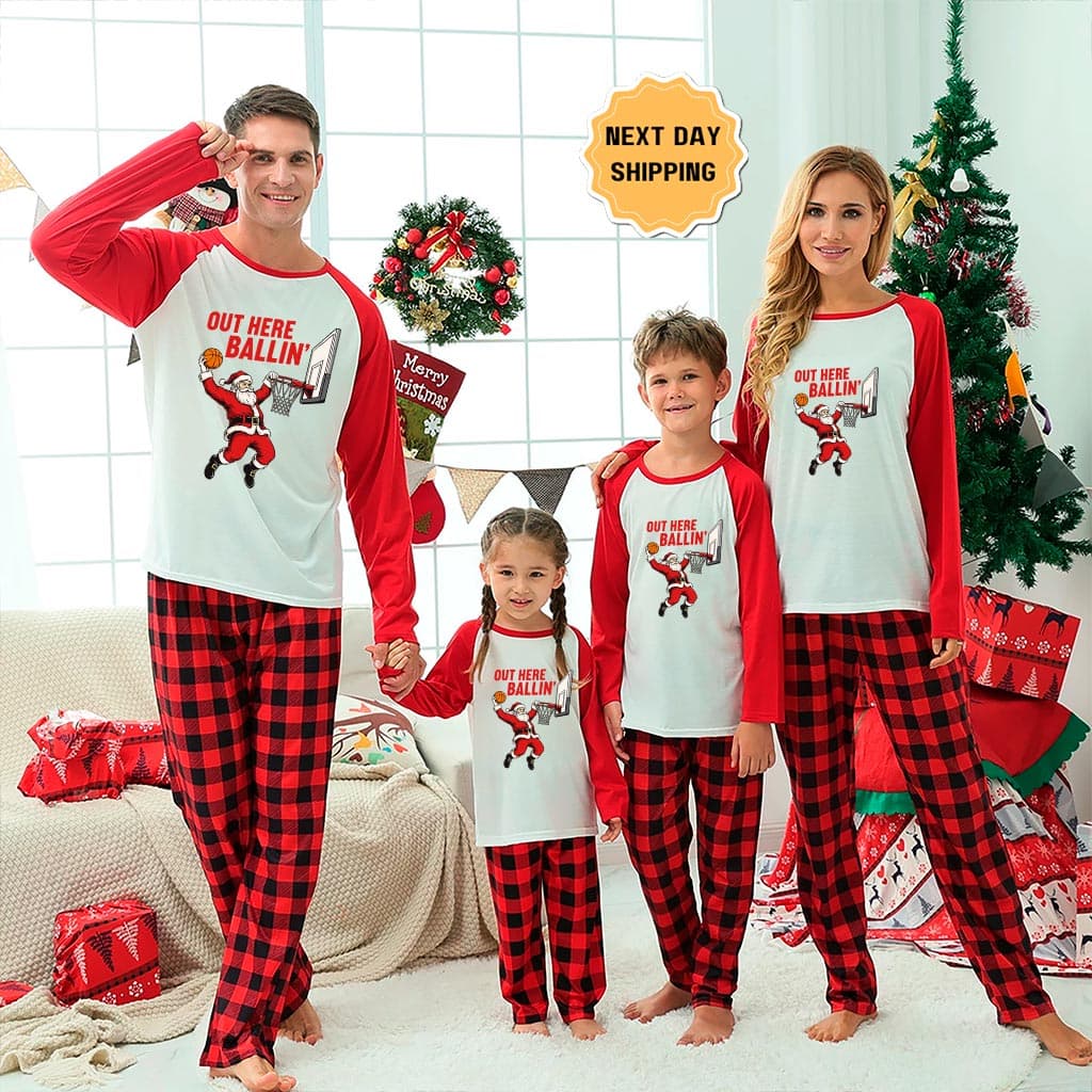Baseball Santa Player Matching Xmas Family Pajamas 0