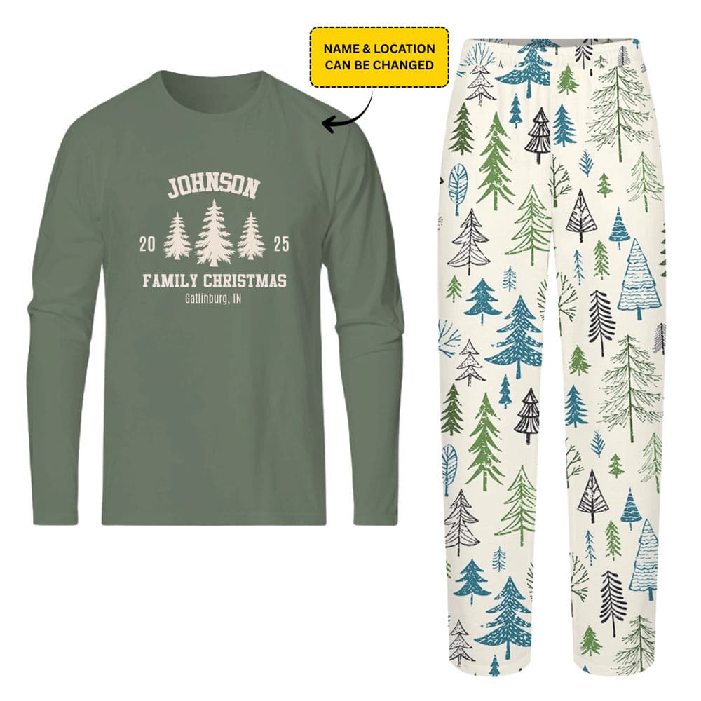Custom Christmas Tree Matching Pajamas With Custom Name and Location 0