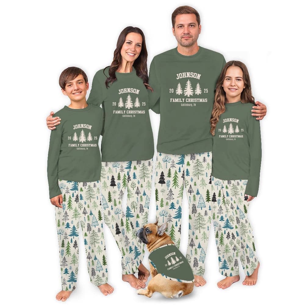 Custom Christmas Tree Matching Pajamas With Custom Name and Location 1