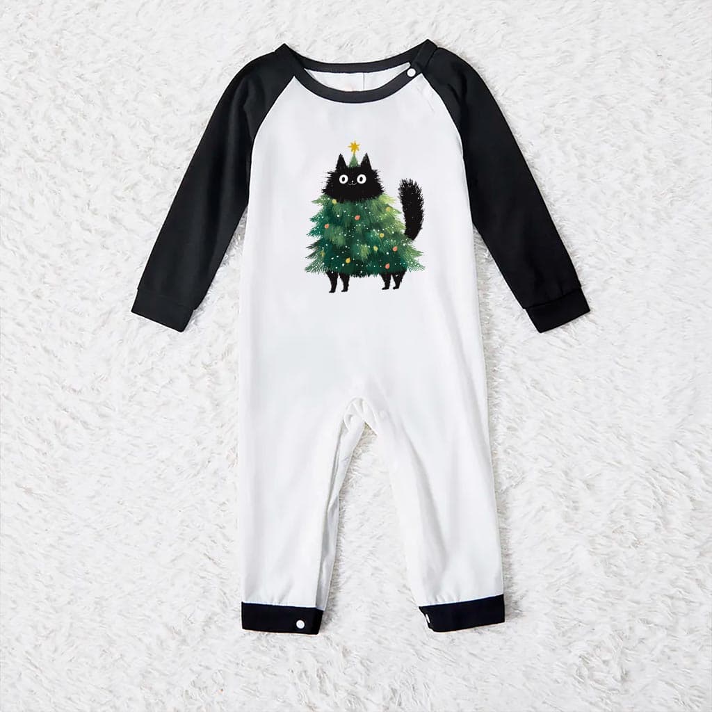Cute Black Cat Christmas Tree Family Xmas Pajamas Sets 7