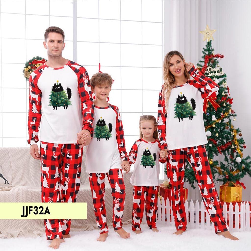 Cute Black Cat Christmas Tree Family Xmas Pajamas Sets 4