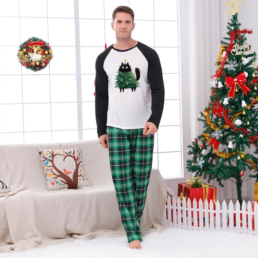 Cute Black Cat Christmas Tree Family Xmas Pajamas Sets 5