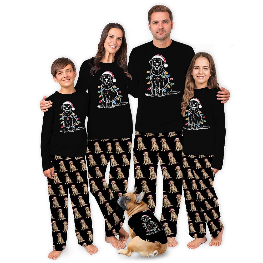 Labrador Retriever And Christmas Light Matching Family Jammies 0