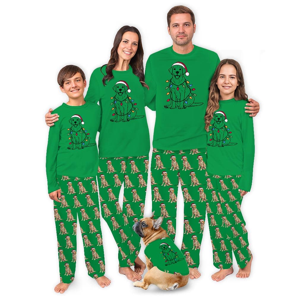 Labrador Retriever And Christmas Light Matching Family Jammies 4