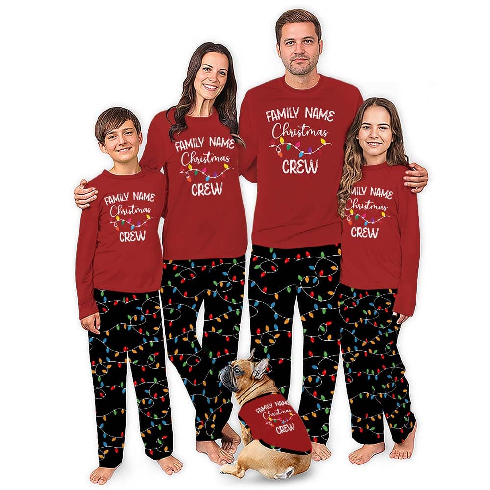 Personalized Family Name Christmas Light Matching Pajamas 0