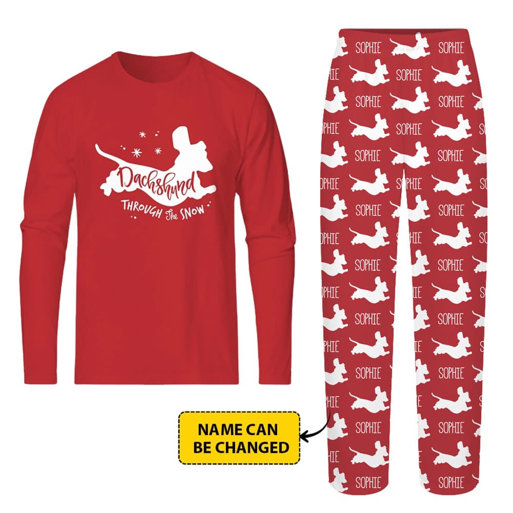 Personalized Dachshund Through The Snow Christmas PJs With Pockets 1
