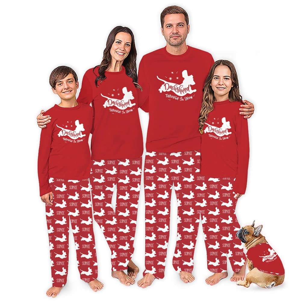 Personalized Dachshund Through The Snow Christmas PJs With Pockets 0