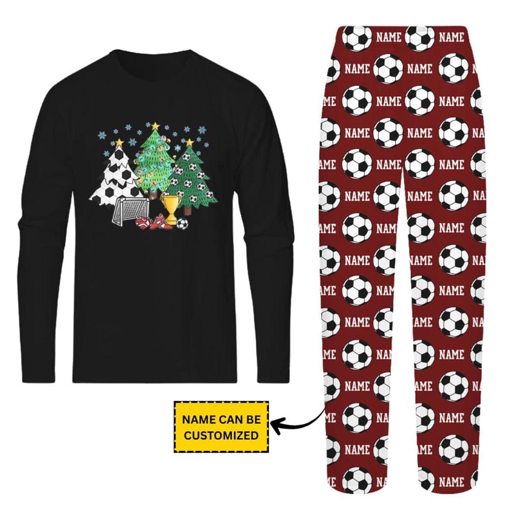 Soccer Christmas Tree Matching Pajama Sets With Custom Name 1