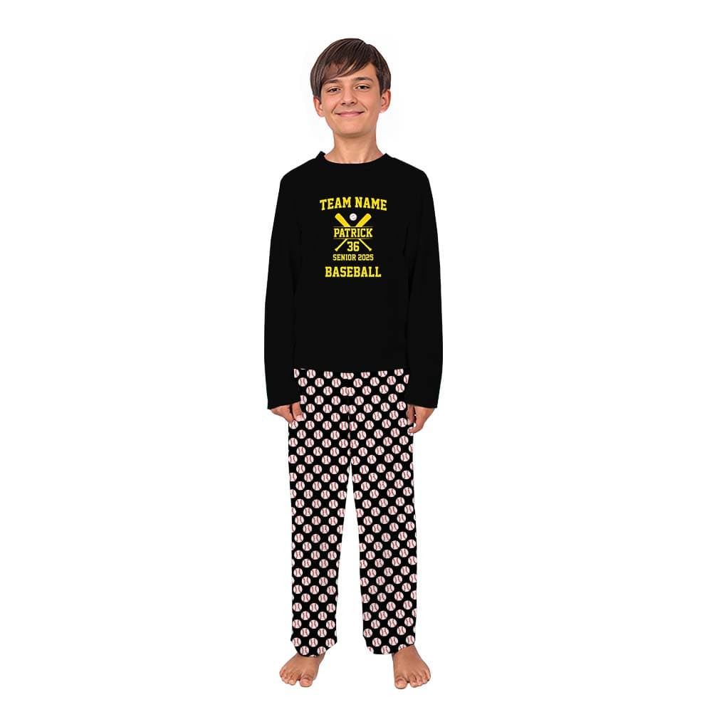 Customizable Name And Number Youth Christmas Baseball Bat Pajamas 5