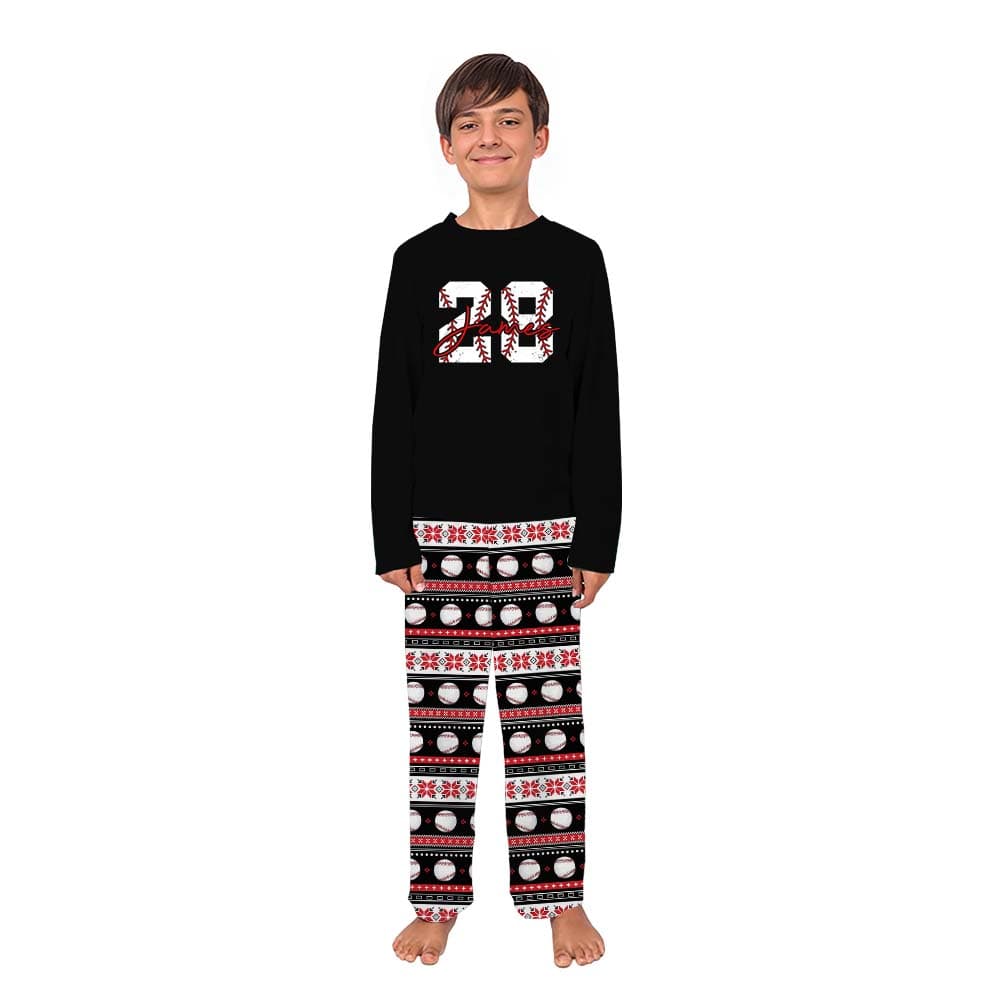 Exclusive Baseball Font Customizable Name And Number Christmas Pajamas 4
