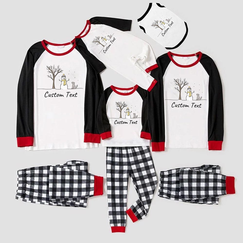 Cute Dog and Snowman Family Matching Pyjama Sets with Name Custom 0