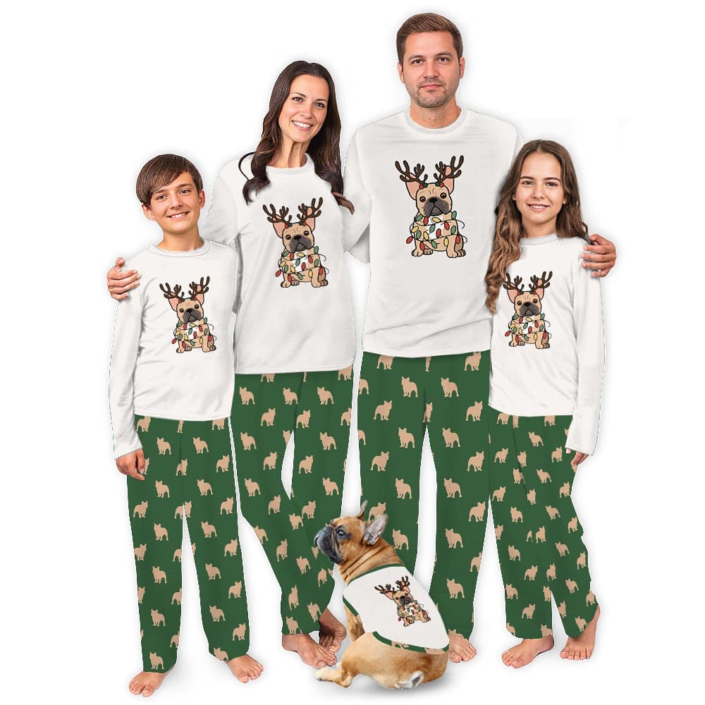 Cute French Bulldog with Reindeer Matching Christmas Pajamas 3