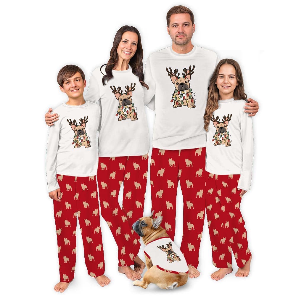 Cute French Bulldog with Reindeer Matching Christmas Pajamas 4