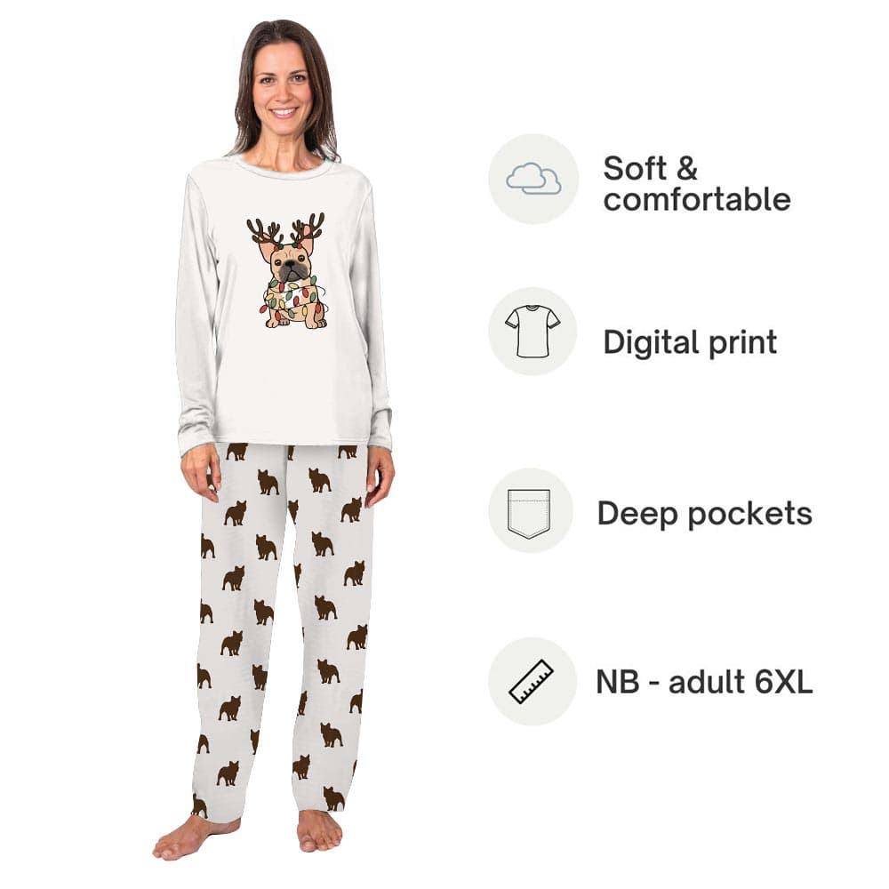 Cute French Bulldog with Reindeer Matching Christmas Pajamas 5