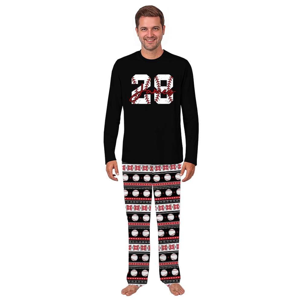 Exclusive Baseball Font Customizable Name And Number Christmas Pajamas 2