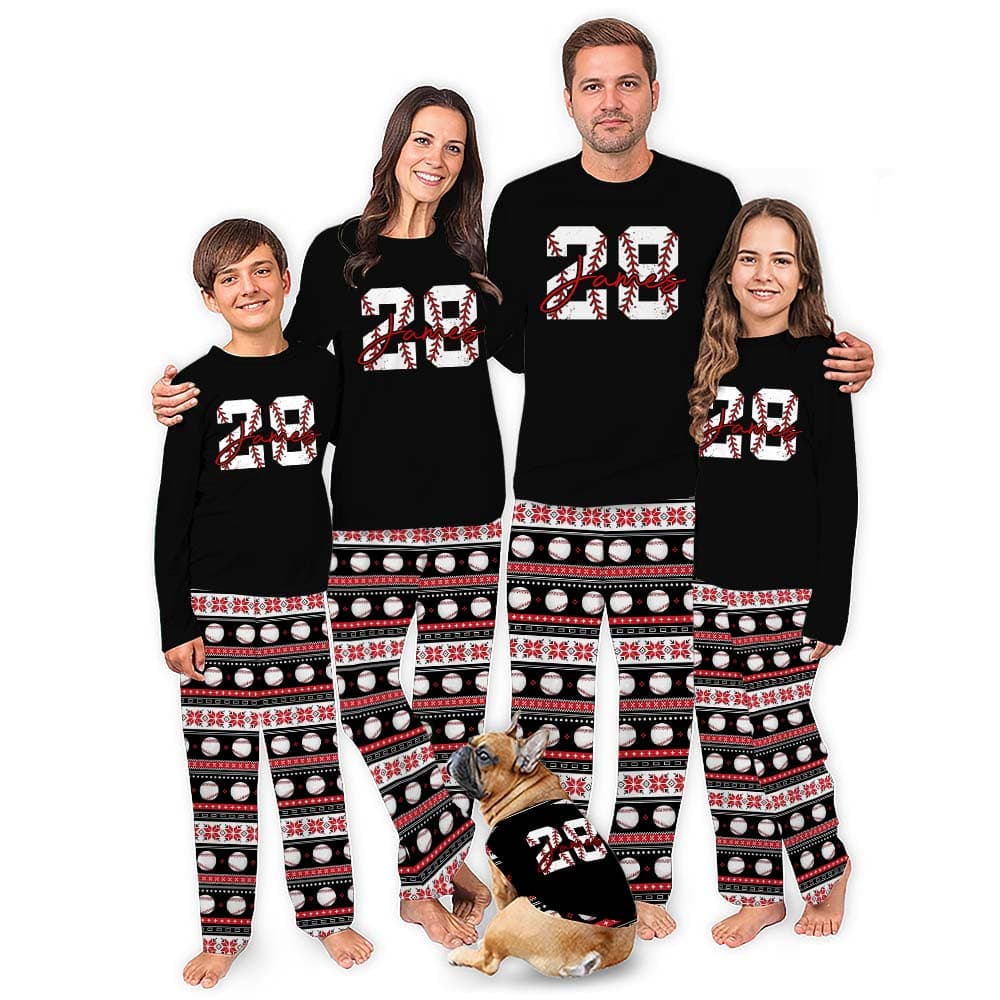 Exclusive Baseball Font Customizable Name And Number Christmas Pajamas 0
