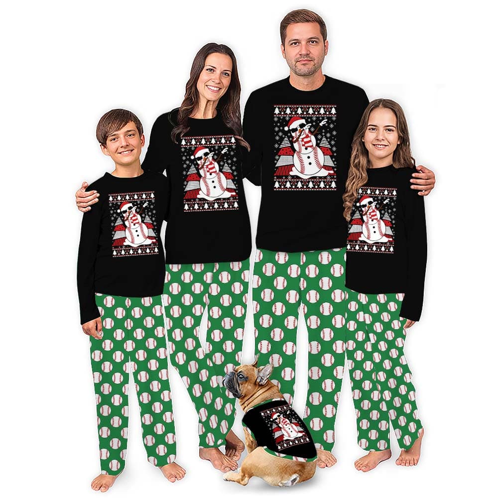 Dope Baseball Snowman Matching Christmas Pjs Plus Size 4