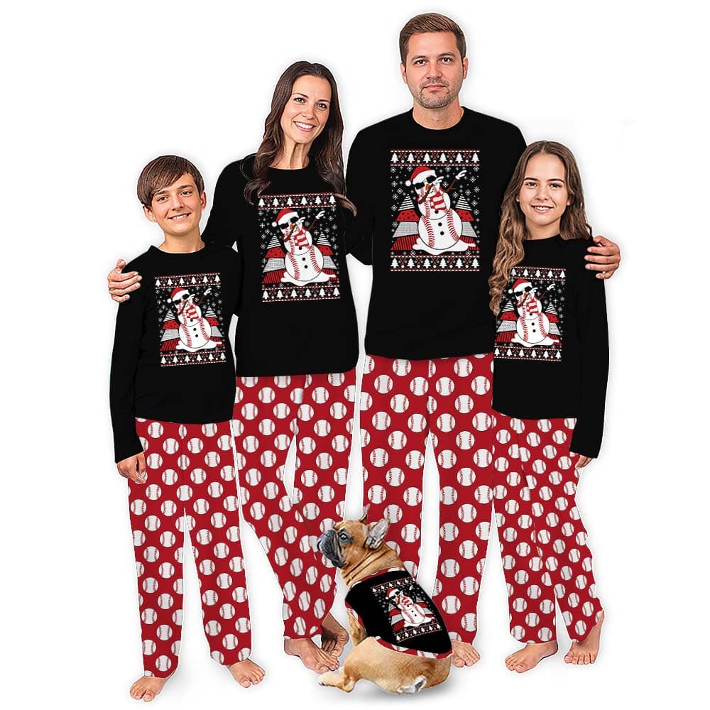 Dope Baseball Snowman Matching Christmas Pjs Plus Size 0