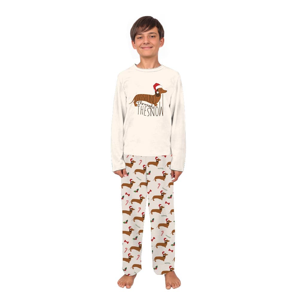 Cute Dachshund Through The Snow Saying Family Christmas Pajamas 5