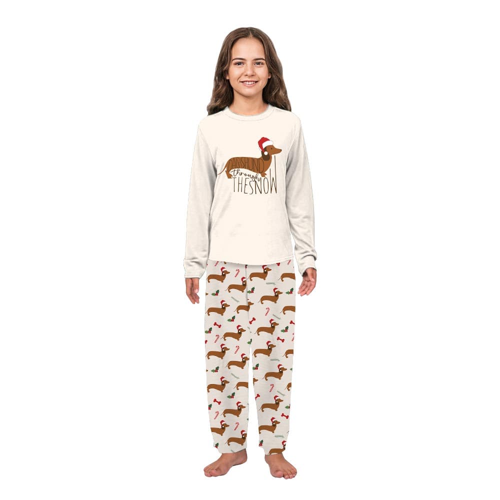 Cute Dachshund Through The Snow Saying Family Christmas Pajamas 6