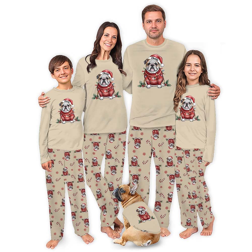 Personalized English Bulldog Christmas Pajamas With Names 0