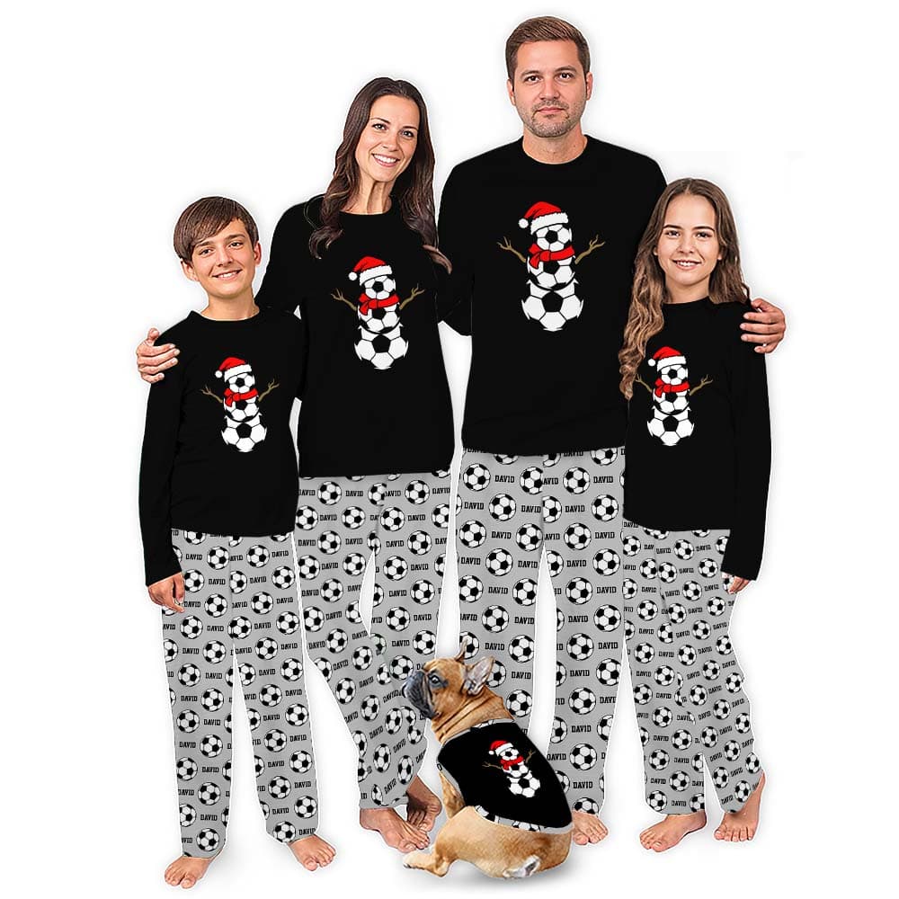 Personalized Name Soccer Snowman Christmas Pajamas 0