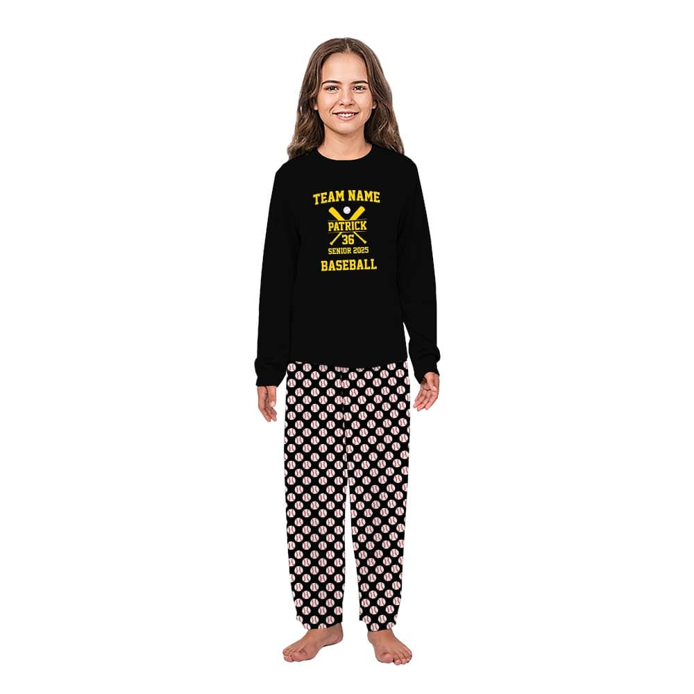 Customizable Name And Number Youth Christmas Baseball Bat Pajamas 4