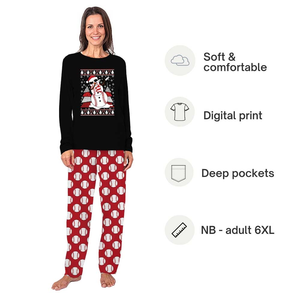Dope Baseball Snowman Matching Christmas Pjs Plus Size 7