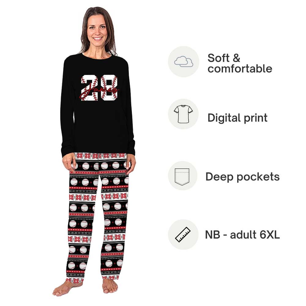 Exclusive Baseball Font Customizable Name And Number Christmas Pajamas 1