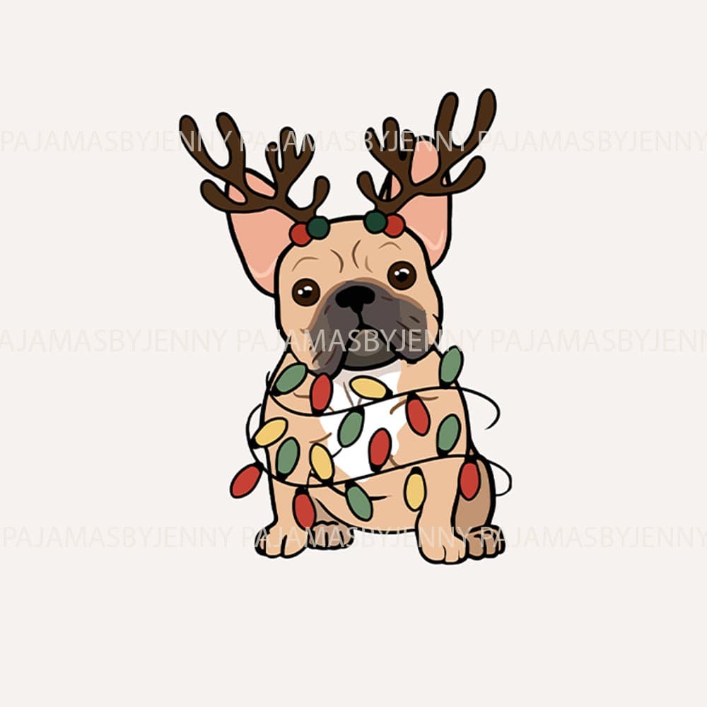 Cute French Bulldog with Reindeer Matching Christmas Pajamas 1