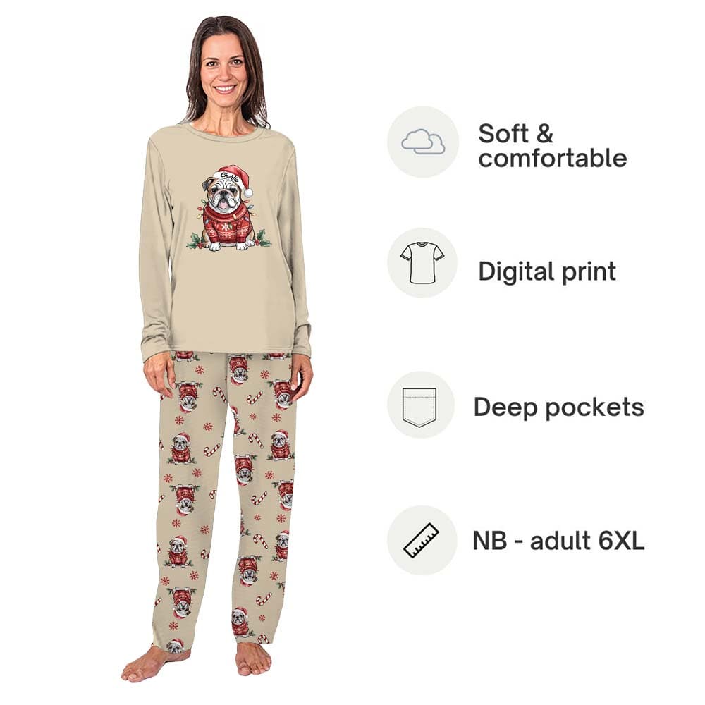 Personalized English Bulldog Christmas Pajamas With Names 1